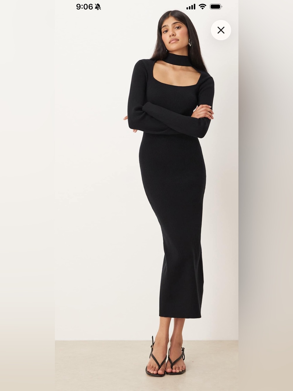 Black Long Sleeve Ribbed Knit Maxi Dress